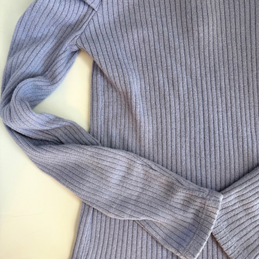 Janie and Jack Girls Ribbed Puff Sleeve Sweater Top Lavender Shimmer Preppy 8 - Picture 5 of 14